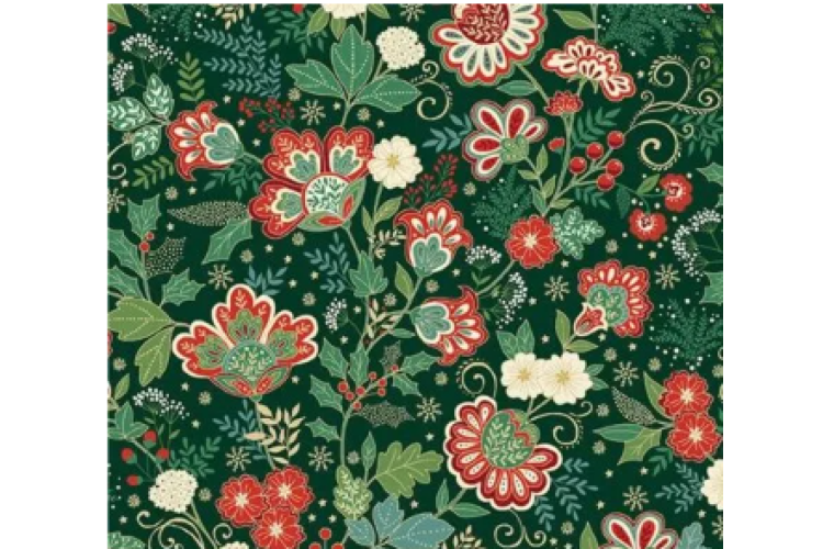 Christmas - Adorn by Makower UK -  Bloom Green 100% Cotton 112cm Wide