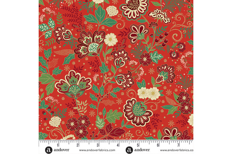 Christmas - Adorn by Makower UK - Bloom Red 100% Cotton 112cm Wide