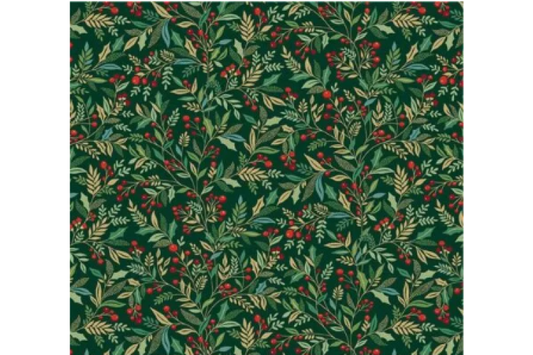 Christmas - Adorn by Makower UK - Holly Green 100% Cotton 112cm Wide