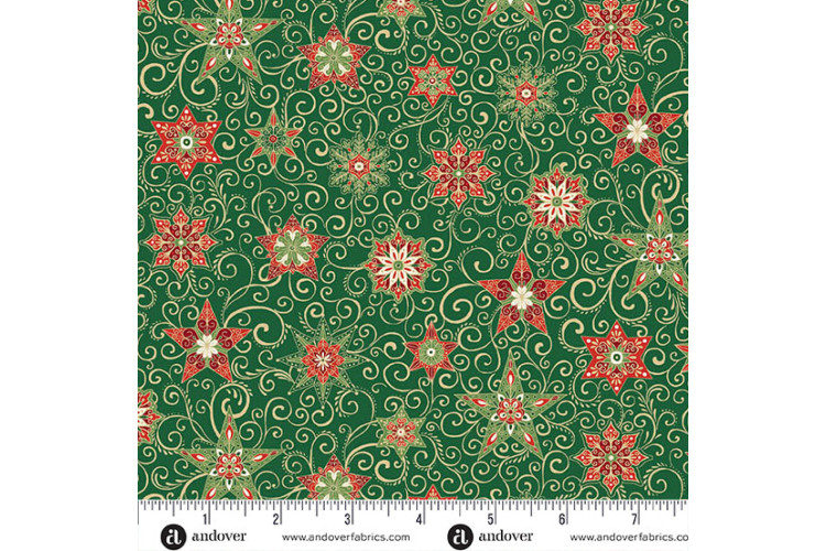 Christmas - Adorn by Makower UK - Star Green 100% Cotton 112cm Wide