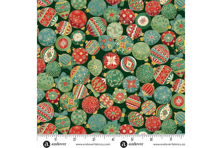 Christmas - Adorn by Makower UK - Ornament Green 100% Cotton 112cm Wide