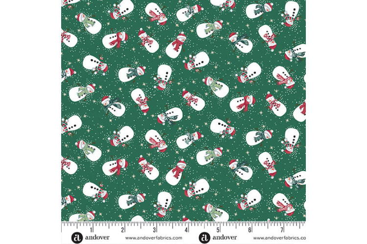 Christmas - Country Christmas by Makower UK - Snowmen Green 100% Cotton 112cm Wide