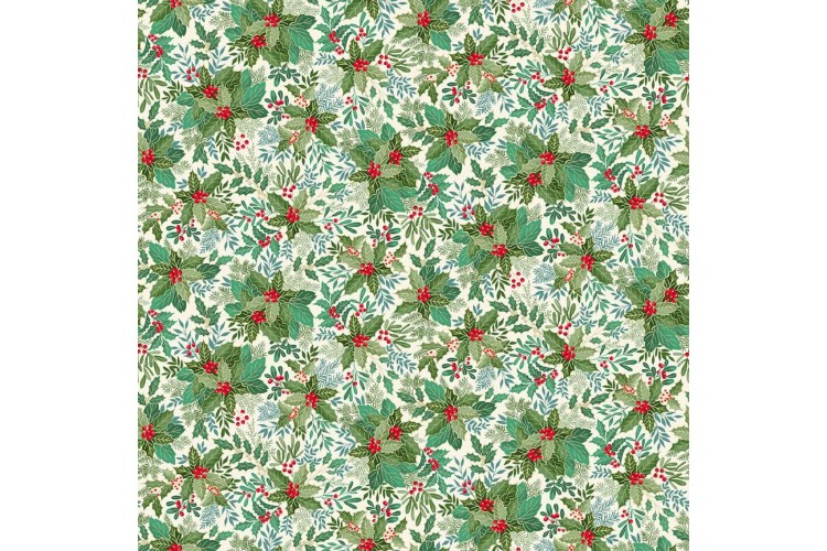 Christmas - Good Tidings by Makower UK - Holly Bush Cream 100% Cotton 112cm Wide