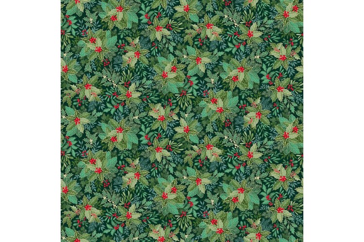 Christmas - Good Tidings by Makower UK - Holly Bush Dark Green 100% Cotton 112cm Wide