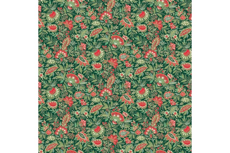 Christmas - Good Tidings by Makower UK - Sarasa Green 100% Cotton 112cm Wide