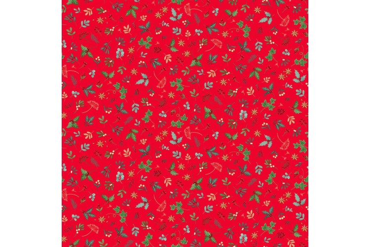 Christmas - Good Tidings by Makower UK - Sprig Red 100% Cotton 112cm Wide