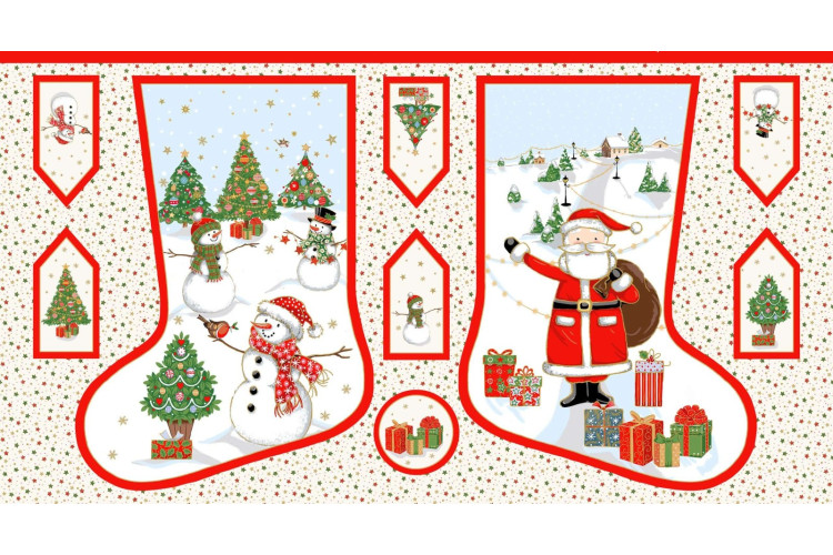 Christmas - Jolly Saint Nick - Stocking Panel 60cm x 112cm 100% Cotton
