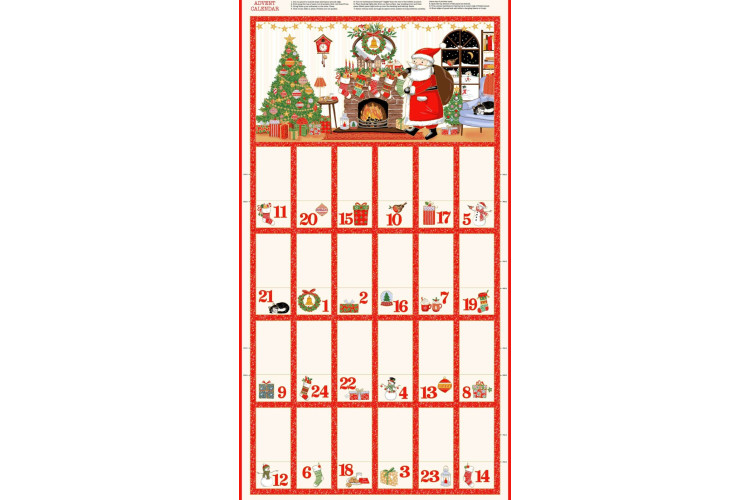 Christmas - Jolly Saint Nick by Makower UK- Advent Calendar 60cm x 112cm 100% Cotton