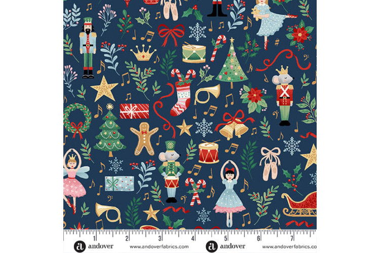 Christmas - The Nutcracker by Makower UK -  Fairytale Blue 100% Cotton 112cm Wide