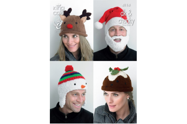 Christmas Adult Novelty Hats Knitted in any King Cole DK/Chunky - 4114