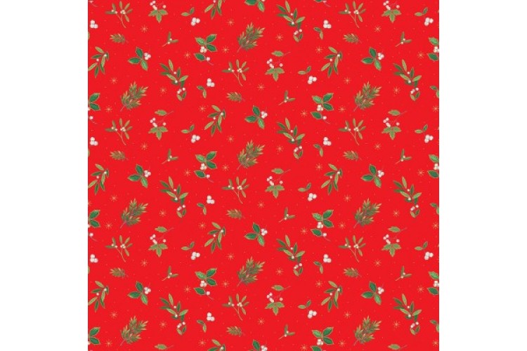 Christmas Festive Foliage Scatter Red 100% Cotton 112cm Wide 