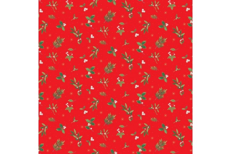 Christmas Festive Foliage Scatter Red 100% Cotton 112cm Wide 