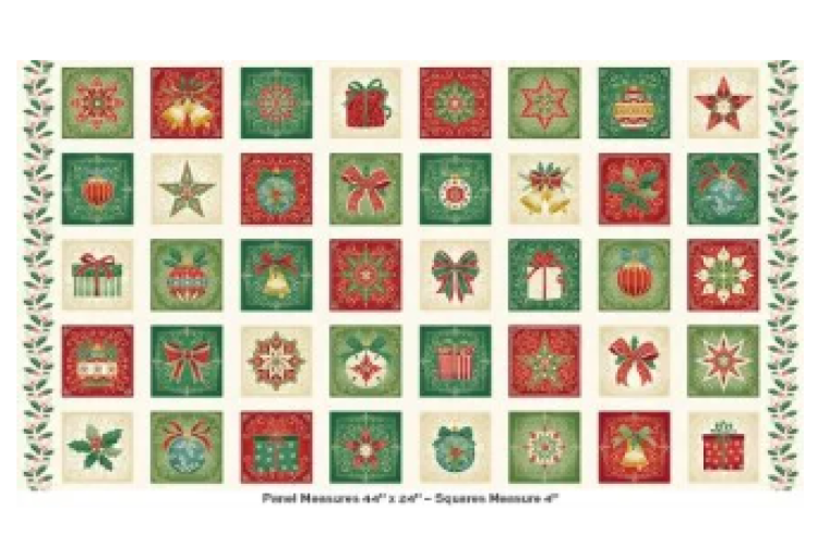 Christmas Panel - Adorn by Makower UK - Squares Cream 100% Cotton 60cm x 112cm