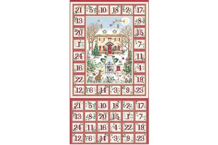 Christmas Panel - Country Christmas by Makower UK -  Advent Red 100% Cotton 60cm x 112cm