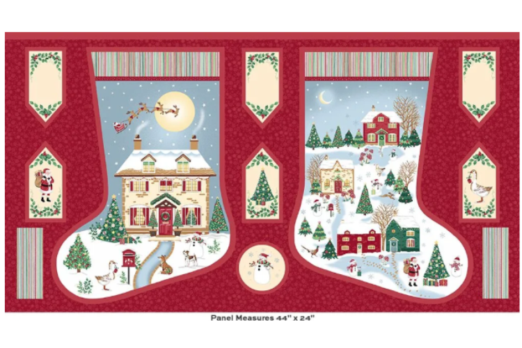 Christmas Panel - Country Christmas by Makower UK - Stocking Multi 100% Cotton 60cm x 112cm