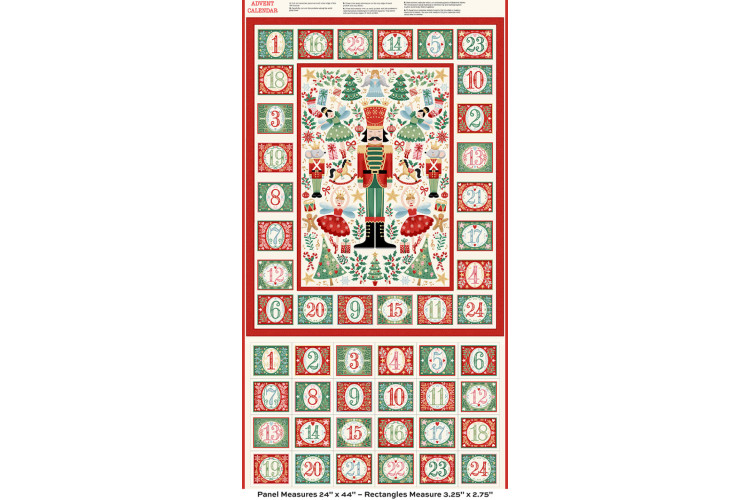 60cm Christmas Panel - The Nutcracker by Makower UK - Advent Cream 100% Cotton 60cm x 112cm