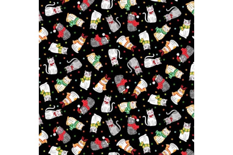 Christmas Santa Paws 100% Cotton 112cm Wide Black