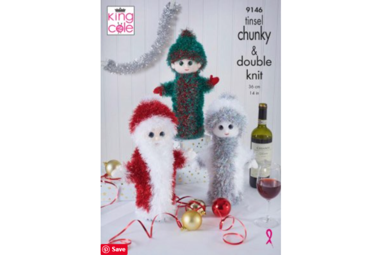 Christmas Wine Bottle Covers: Knitted in Tinsel Chunky - 9146