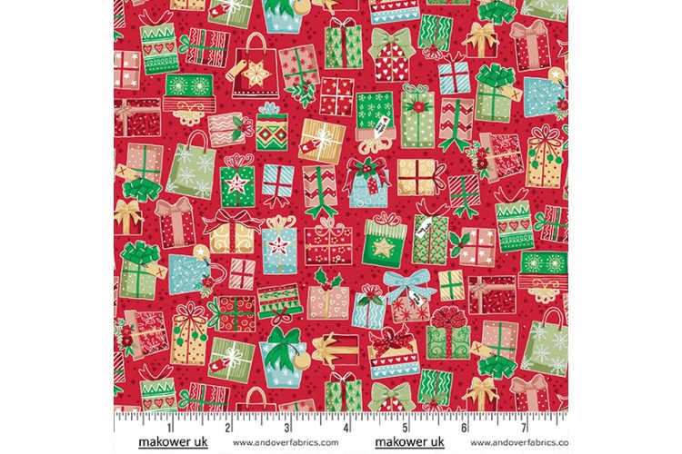 Christmas Wishes by Makower UK - Red Gifts Galore 100% Cotton 112cm Wide
