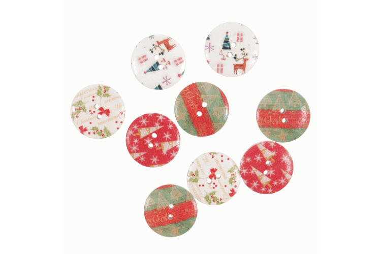 Christmas Wooden 25mm 2 Hole Button (Pack of 9)