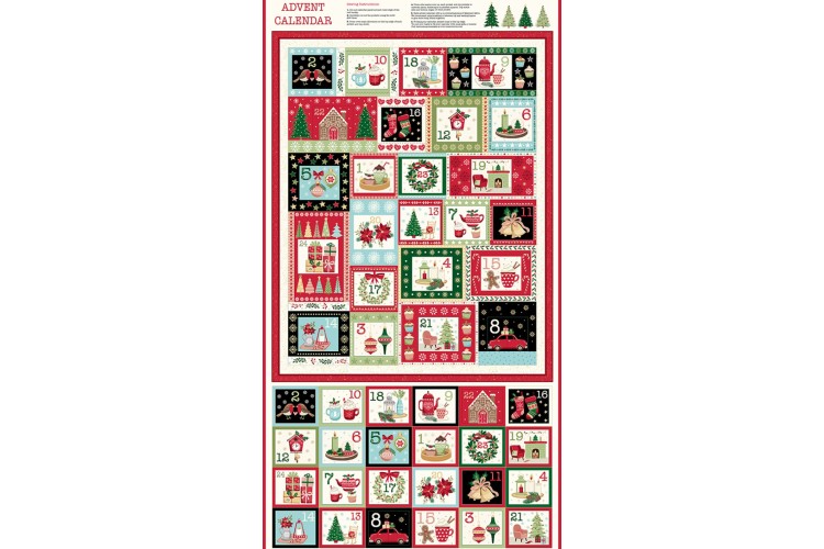 Cosy Christmas by Makower UK - Advent Calendar 60cm x 112cm 100% Cotton