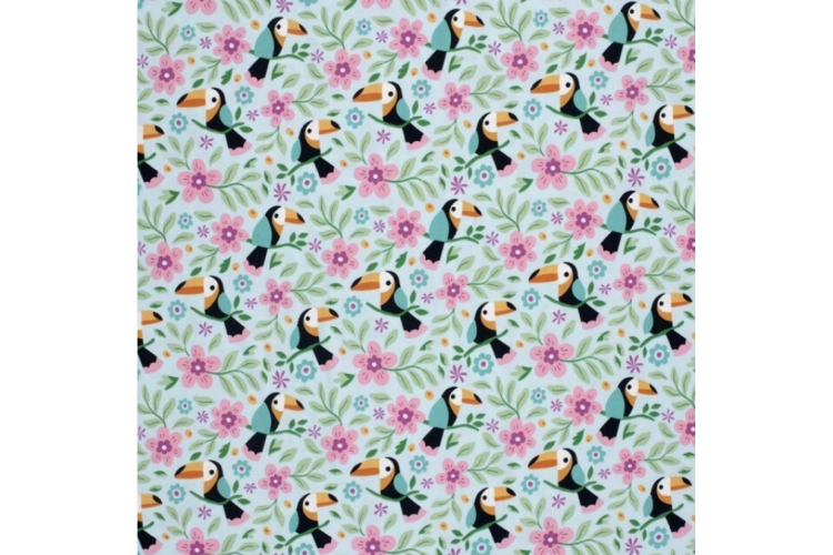 Cotton Jersey Toucans, Light Blue 95% Cotton / 5% Elastane 150cm