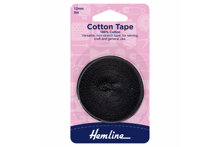 Cotton Tape, 5m x 12mm, Black