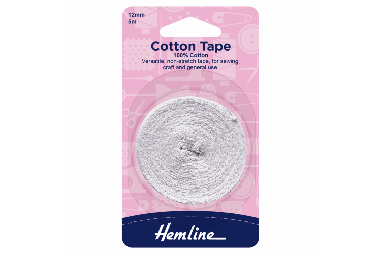 Cotton Tape, 5m x 12mm, White