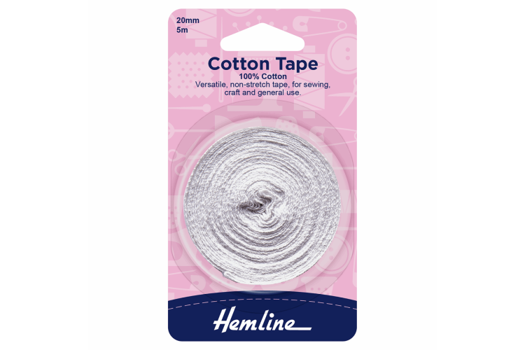 Cotton Tape, 5m x 20mm, White