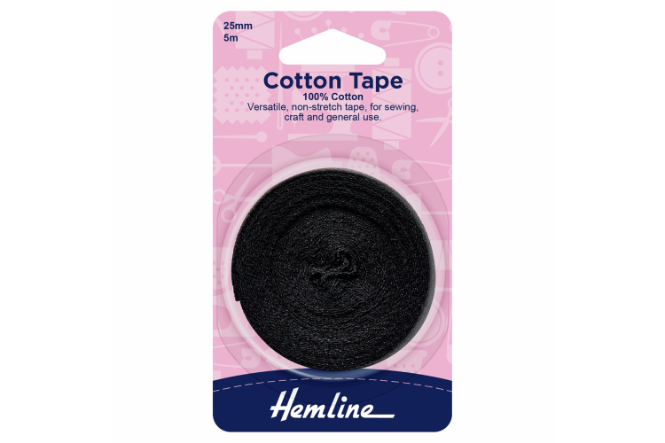Cotton Tape, 5m x 25mm, Black