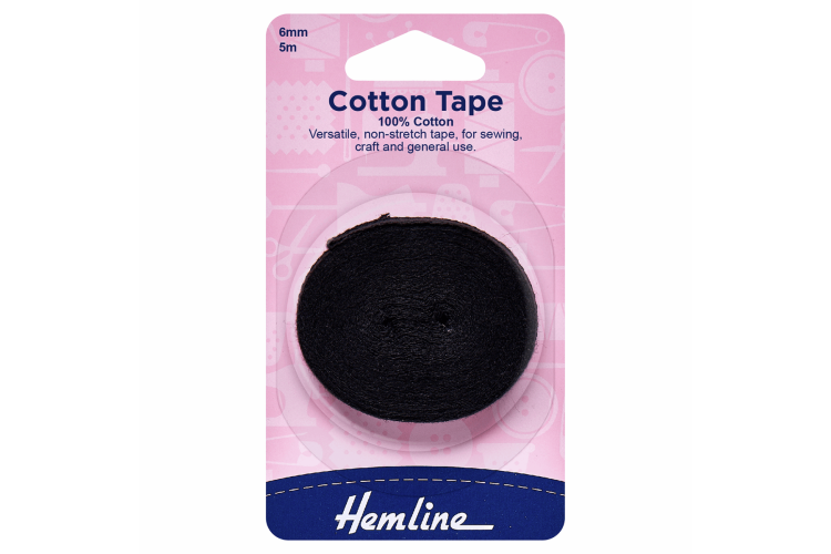 Cotton Tape, 5m x 6mm, Black