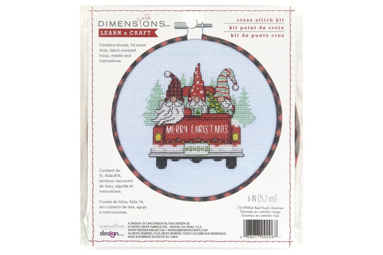 Counted Cross Stitch Kit Red Truck Gnomes