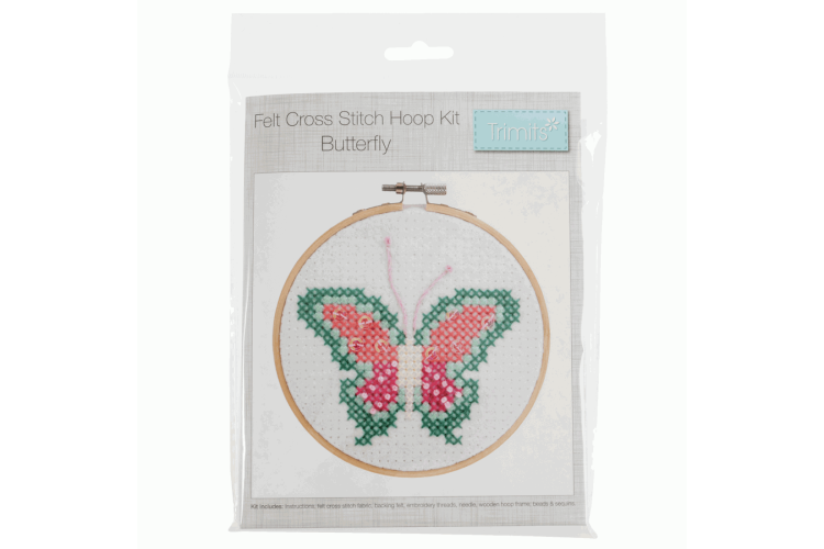 Counted Cross Stitch Kit with Hoop. Butterfly