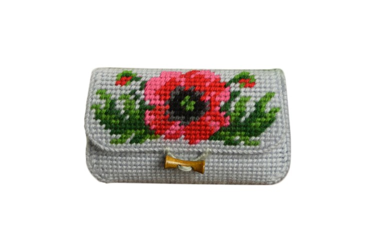 Counted Needlepoint Kit Half Stitch Clutch Bag Poppy Pattern