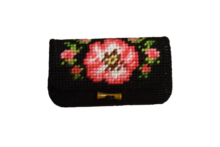 Counted Needlepoint Kit Half Stitch Clutch Bag Wild Rose Pattern