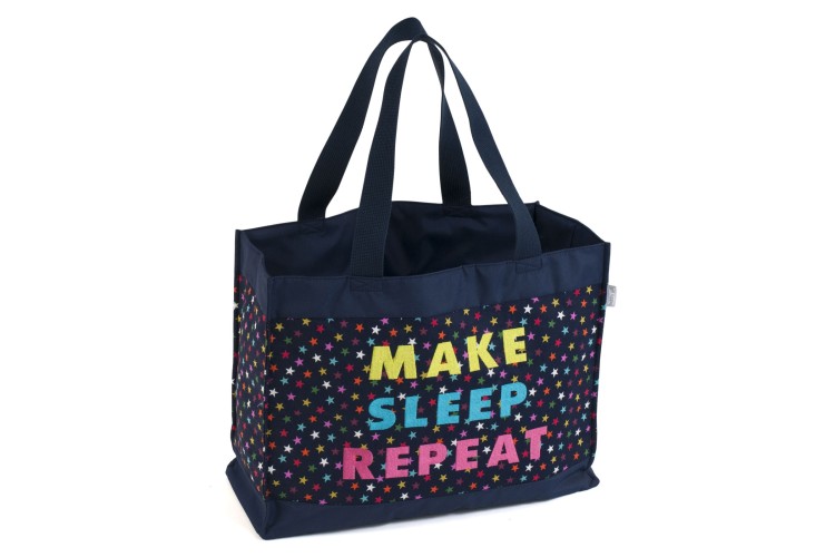 Craft Bag Shoulder Tote with Embroidered Slogan Navy Stars - MAKE SLEEP REPEAT