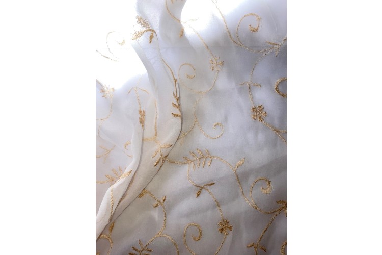 Cream Embroidered 100% Silk Georgette