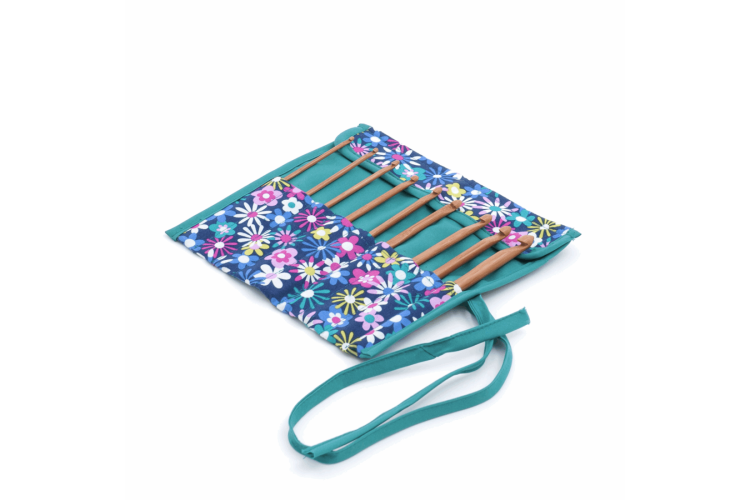 Crochet Hook Roll Filled with Bamboo Hooks - Flowers-a-Plenty