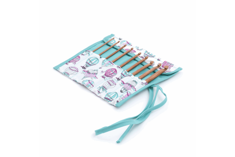 Crochet Hook Roll Filled with Bamboo Hooks - Hot Air Ballons