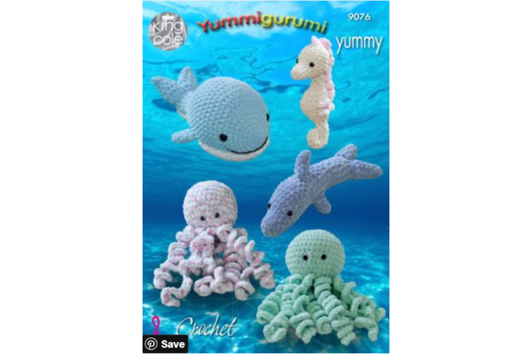 Crochet Snuggle Octopus, Whale, Seahorse & Dolphin in Yummy - 9076