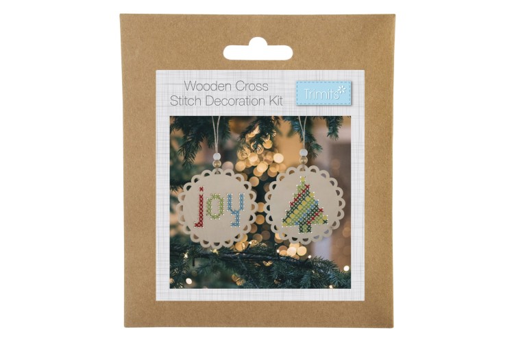 Cross Stitch Pre-punched Wooden Shape - Joy & Tree
