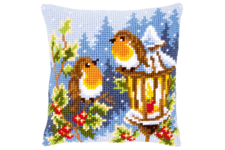 Cross Stitch Kit: Cushion - Robins at the Lantern