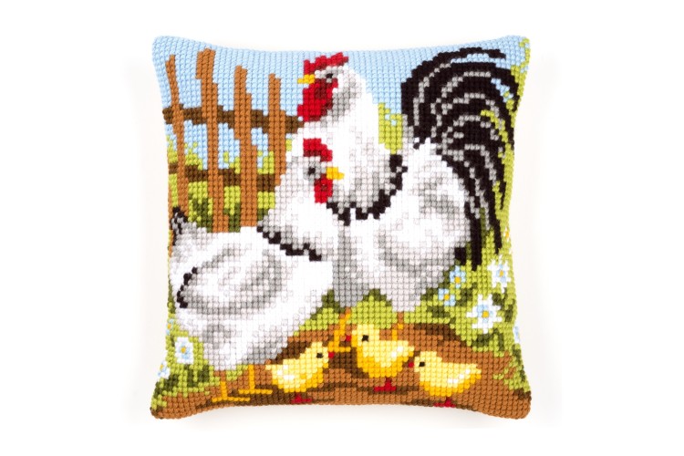 Cross Stitch Kit Cushion,  Rooster family