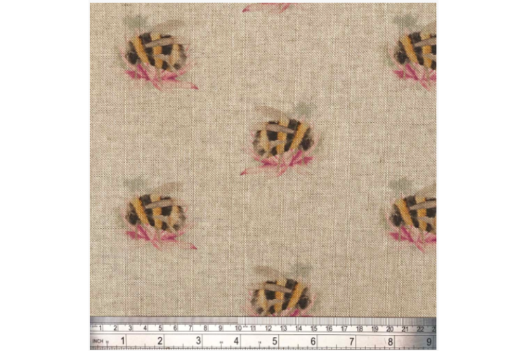 Curtain Fabric Cotton Rich Linen Look Bumblebee with Flower 80% Cotton 20% Polyester