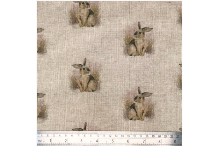 Curtain Fabric Cotton Rich Linen Look Rabbits 80% Cotton 20% Polyester