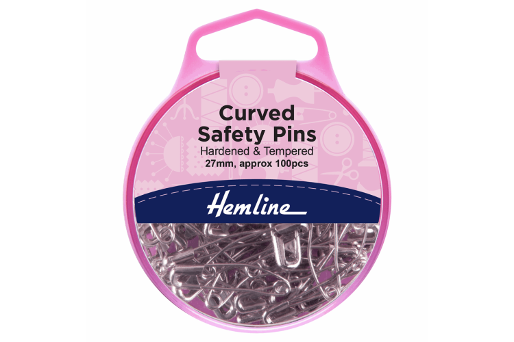 Curved Safety Pins, 27mm, Nickel, 100 Pieces