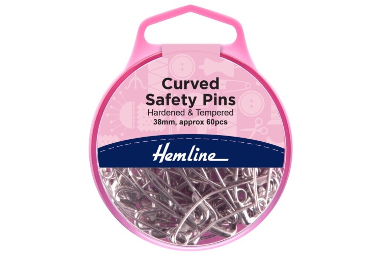 Curved Safety Pins, 38mm, Nickel, 60 Pieces