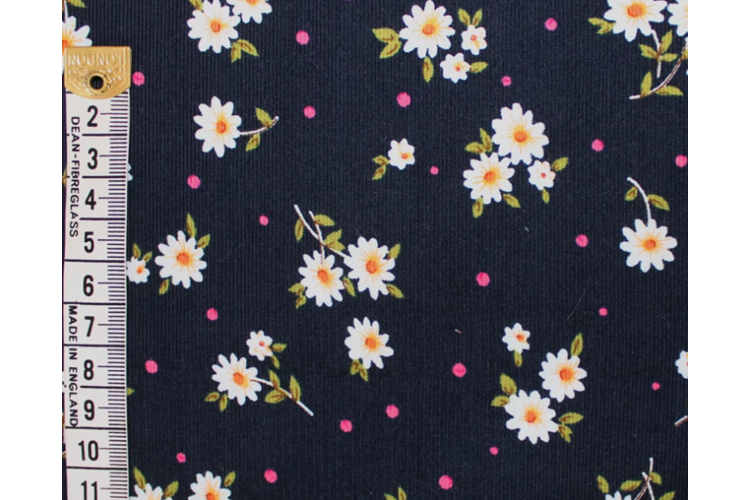 Daisy on Navy Needlecord 112cm Wide 100% Cotton