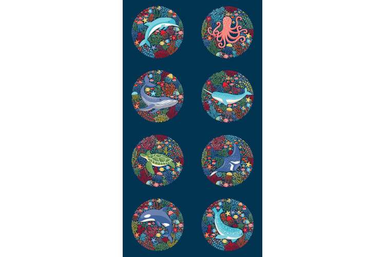 Deep Blue Sea by Makower UK - Blue Panel 60cm x 112cm 100% Cotton