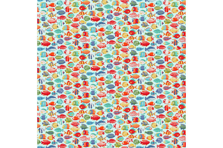 Deep Blue Sea by Makower UK - Fish Shoal Light Blue 112cm Wide 100% Cotton